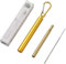 1 pajita plegable reutilizable de acero inoxidable portátil con funda de llavero de aluminio y cepillo de limpieza, portátil de alta gama para viajes, hogar, trabajo (pajita negra + carcasa dorada)