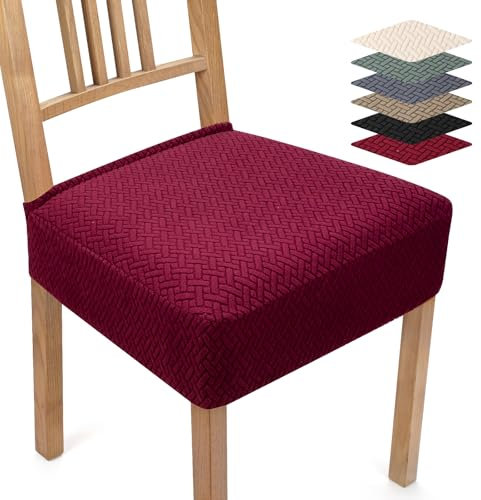 BalladHome Stuhlbezug Stretch Jacquard Stuhlhussen 6er Set Esszimmerstuhl Sitzbezüge Universale Sitzflächenbezug Stuhl Waschbarer Stuhlüberzug für Küche Hotel Bankett (Rotwein, 6er Set)-TB