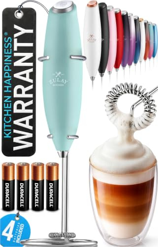 Zulay Kitchen Powerful Milk Frother Wand with 4 AA Duracell Batteries - Ultra Fast Handheld Drink Mixer - Electric Whisk Foam Maker for Coffee, Lattes, Cappuccino, Matcha & Creamer - Fresh Mint