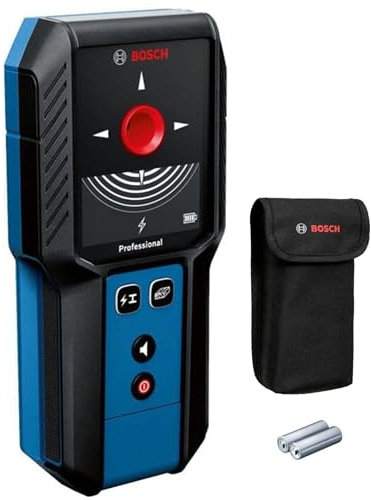 BOSCH GMS120-27 - Escáner de Pared y buscador de Pernos, detecta Madera, Metal y Cables Activos detrás de tu Pared, Incluye 2 Pilas AA y Bolsa