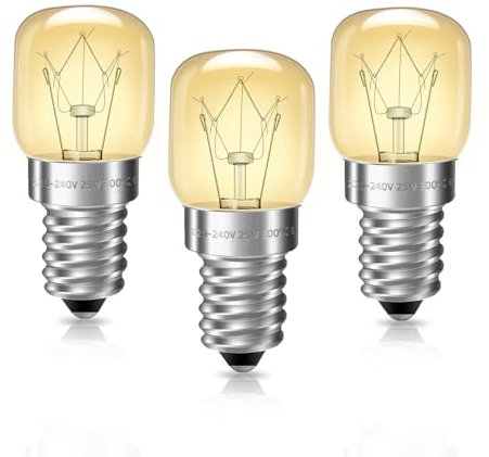 3 Pack E14 Oven Bulb, Dimmable, 300°C Heat Resistant, 2700K Warm White, SES Small Edison Screw Base Light Bulbs, for Salt Light, Oven, Fridge and Wax Warmer