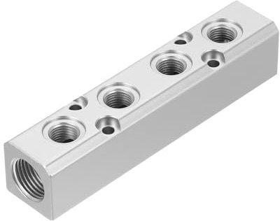 PATIKIL Air Manifold, 4 Way 6 Port 1/4 Output Port 1/2 Supply Port Aluminum Air Hose Inline Manifold Block Splitter Pneumatic Air Compressor Distribution Fitting, Silver