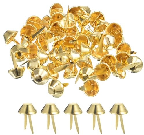 QUARKZMAN 50 pezzi di Spuntoni per Piedini della Borsa, 12mm Coni per Borsa Punte Piatte in Metallo Rivetti Chiodi Artiglio per Borsa Fondo Stud per Borsetta Abbigliamento Fai-da-Te, Oro