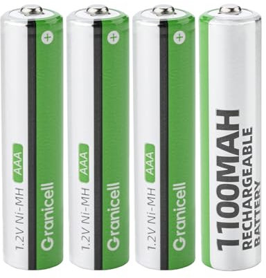 Granicell AAA 1100mAh Rechargeable NiMH, 1300 Cycles, 1.2V, Low Self-Discharge, 4-Pack