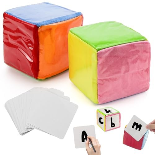 NCTNCX Schaumstoffwürfel 2 Stück Würfel mit Einstecktaschen 10cm Taschenwürfel mit 20 Karte DIY Education Spiele Spielwürfel Würfel mit Taschen für Kindergarten, Vorschule, Schule, Stoffwürfel