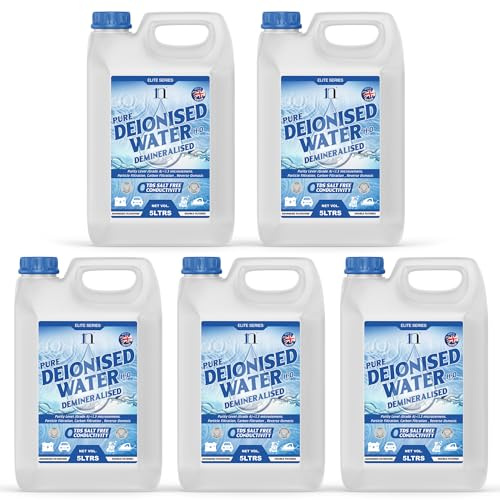 Deionised Water 25L – 5 x 5L of Deionised Water for Steam Irons, Car Batteries, Windscreen Fluid & Antifreeze – Demineralised Water, Reduces Limescale Deposits & Water Stains – For Lab Use (5, 5l)