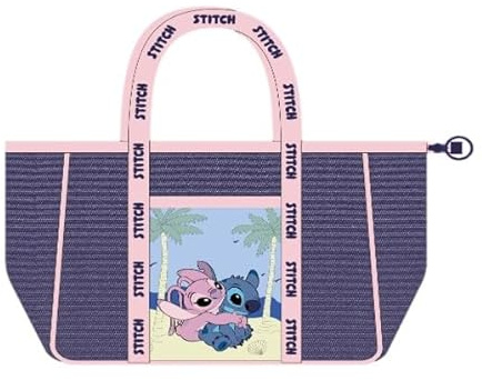 Cerdà Disney Lilo e Stitch Borsa da spiaggia 20 x 39 x 62 cm - Materiali riciclati - Motivo Stitch e Angel - Viola rosa