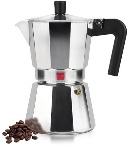 MAGEFESA Catual - Cafetera Italiana de 6 Tazas, Aluminio Resistente y Ligero, Todo Tipo de Cocinas Excepto Induccion, Asa Ergonómica, Calor Uniforme