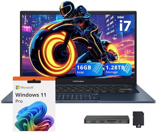 ASUS Vivobook 14 FHD Business Laptop, Intel i7-1355U, 16GB RAM, 1.28TB Storage(1TB SSD+288GB Docking Station Set), Intel UHD Graphics, Number Pad, Wi-Fi 5, Webcam, Win 11 Pro, Quiet Blue