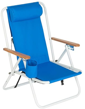 Generisch Strandliege Für Erwachsene - Rucksack-Klappstuhl Mit Getränkehalter & Verstellbarer Rückenlehne - Leichte Campingliege (4kg) Für Reisen, Picknick, Garten - Tragbar & Schnellaufbau