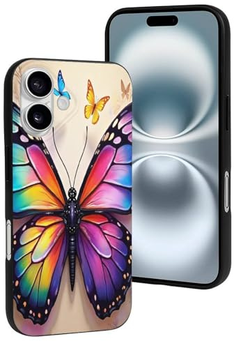 TZTTZT Kompatibel mit iPhone 16 Hülle – bunter Schmetterlingsdruck Nr. 999, kompatibel mit iPhone 16 Hüllen, niedlich für Damen und Herren, widersteht Kratzern