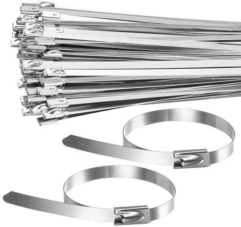 100 Pcs 304 Stainless Steel Cable Ties, 4.6 x 100mm Metal Cable Ties Heavy Duty Zip Tiess, Metal Tie Wraps with Steel Ball Stopper for Indoor Outdoor Fence Exhaust Wrapping Binding Requirements