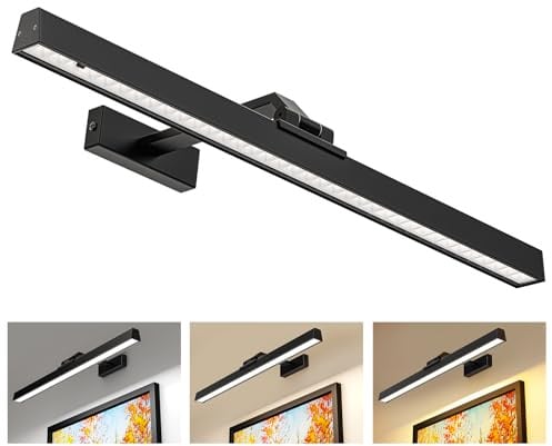 MOITA 60CM Picture Lights for Wall, 6500mAh Battery Operated Wall Lamps with Remote, Rechargeable LED Picture Lights, Cordless Dartboard Lights Black