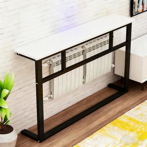 WNGJZZYC Heizkörperabdeckung aus Metall, Konsolentisch mit Montierbarem Rahmen, Ultradünner Sofatisch für Wohnzimmer und Küche(White+Black,120x15x80cm/47x6x31.5in)
