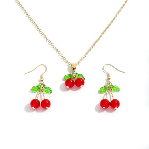 DIELIANHUA Obst Schmuckset, 1 Obst Halskette mit Anhänger, 1 Paar ohrringe frucht, Niedliche Halskette Aus Legierung Mit Tropischem Charme Schmuckset Für Frauen Mädche