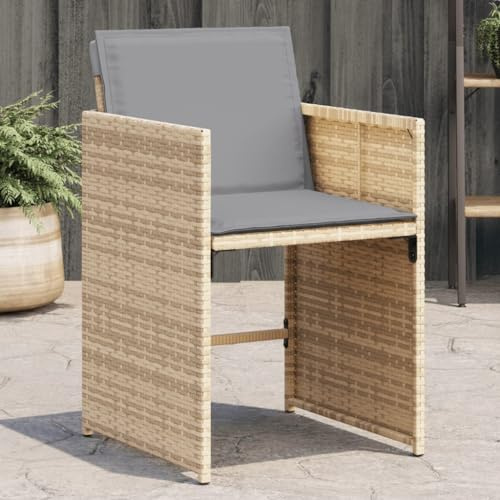 Teenpull Gartenstuhl Set 4 STK. aus Polyrattan, UV-beständig, Beige, mit Kissen, klappbare Rückenlehne, 110 kg Tragkraft, für Garten & Terrasse