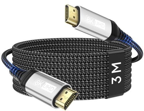 layajia Cable HDMI 2.1 3M 10K 8K 4K, Certificado 48Gbps Ultra High Speed, 8K@60Hz 4K@120Hz eARC HDR10 HDCP 2.2 & 2.3 Dolby Atmos para HDTV, Barra de Sonido, PS5, Reproductor Blu-ray, Xbox, Monitor