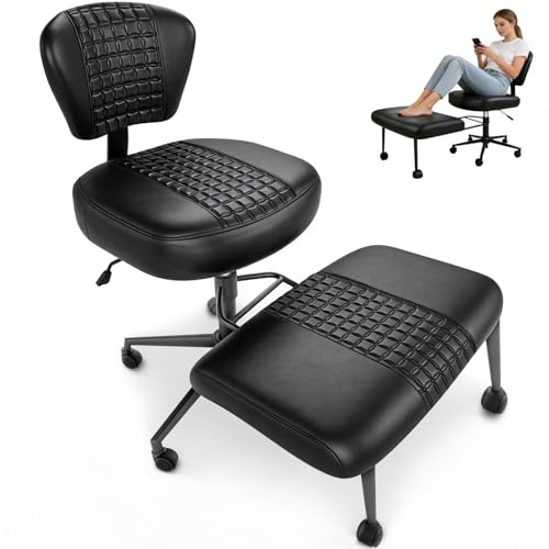 DIDAINT Schreibtischstuhl Schneidersitz, PU Ergonomischer Meditationsstuhl mit Verbreiterter Verlängerter Verdickter Polsterung, Kniestuhl ADHS Stuhl Höhenverstellbar mit Rollen, 360° Drehbar, Schwarz