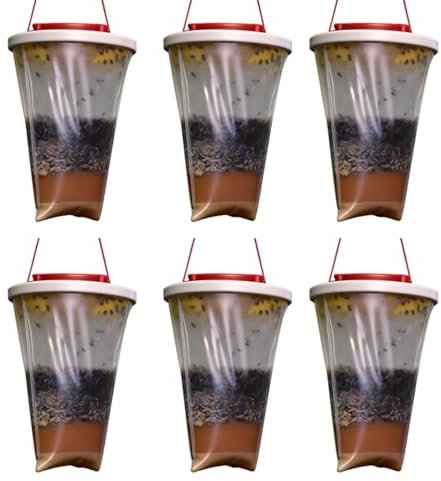 WDKXCN 6 Stück Fliegenfalle Außen Hängende Set, Fliegenfänger Lebendfalle mit Rotem Verschluss, Fliegenfalle Draußen Pferd Outdoor, Fly Trap Catcher Hanging für Fliegen Mücken, Bienen Insektenfalle