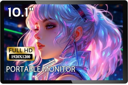 Pisichen Tragbarer Monitor 10,1 Zoll FHD 1920 x 1200P HDMI Tragbarer PC-Monitor IPS-Display für Laptop PS4/5, 350 cd/m², integrierte Lautsprecher
