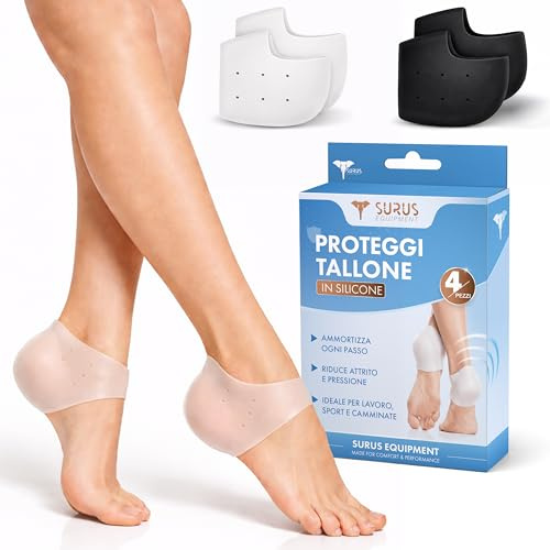 SURUS EQUIPMENT Copritalloni in Silicone Morbido Antisfregamento e Anti Vesciche, Protezione Tallone Ammortizzante, Lavabili e Riutilizzabili, Comfort per Scarpe Sportive e Uso Quotidiano (2 Paia)