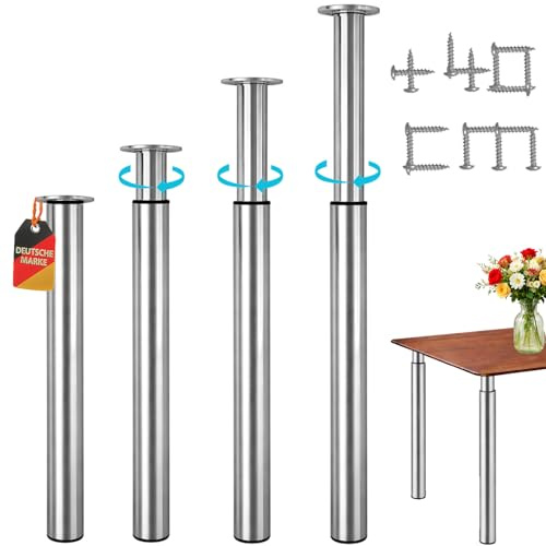 Stahlia höhenverstellbare Tischbeine 70–110 cm, Ø60 mm, stufenlos verstellbar 2er Set aus VA V2A Edelstahl Nicht rostend,Tischfüße für Esstisch & Schreibtisch Schrauben & Bodenschutz