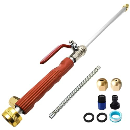 YHomU 2 Nozzle Power Washing Hydro Blast Nozzle, 19 in / 48.5 Cm Garden Wand, Car Wash Kit with Gloves and Extension Tube, Strong Pressure Hose Set