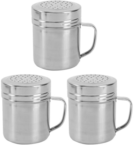 Seasoning Shaker Set Silver with Handle Stainless Steel 3pcs