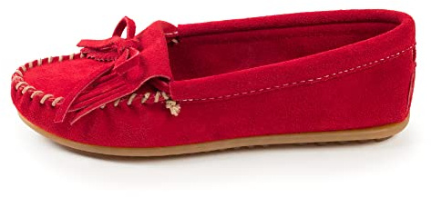 Minnetonka Women's Kilty Suede Hardsole Moccasin, Red, 6.5 M US
