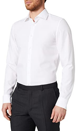 Seidensticker Herren Slim Bügelfrei Kent Extra Langer Arm Businesshemd, Weiß (Weiß 01), 45 EU