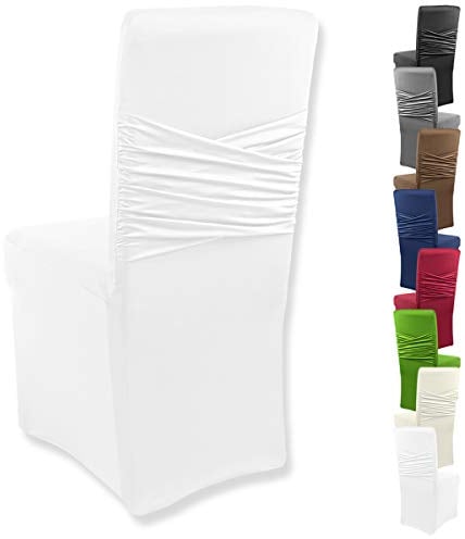 Gräfenstayn® Stretch-Stuhlhusse Victoria - runde und eckige Stuhllehnen - bi-elastische Passform mit Öko-Tex Siegel Standard 100: „Geprüftes Vertrauen“ (Weiß)