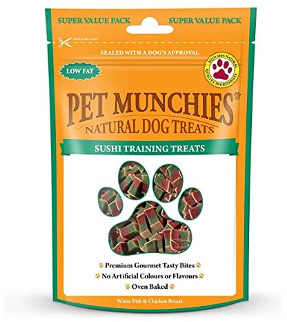 Pet Munchies Sushi Dog Training Treats, Oven Baked Tasty Bites with Natural Real Meat, Low in Fat 150g