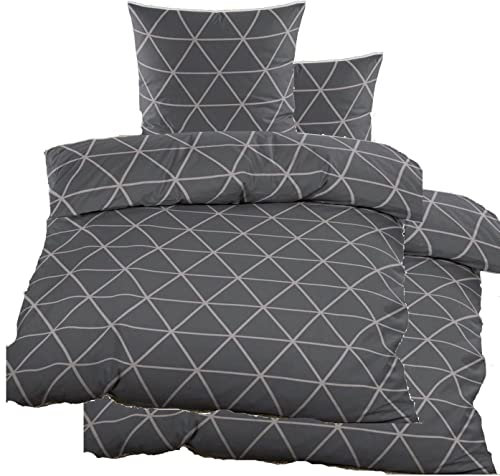 KH-Haushaltshandel 4-TLG. Biber Winter Bettwäsche 2X (135 x 200 + 80x80 cm), grau Silber, Dreiecke, Baumwoll Mischgewebe (40133)