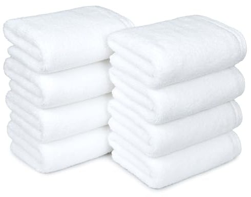 Amazon Basics 8-Pack Soft, Highly Absorbent, Quick-Dry Hand Towels, 100% Cotton, 28 x 16, White