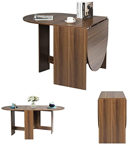 COSTWAY Mesa Plegable de Madera, Mesa de Comedor con 2 Solapas,Bordes Redondos, Pernos Ocultos,Soporte de Cruciforme, Mesa Plegable Portatil para Cocina Comedor Balcón Jardín 80x163x75 cm