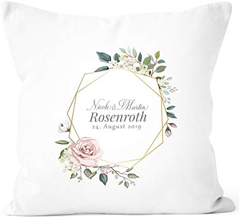 SpecialMe® Hochzeitskissen-Bezug Blumenkranz, Kissen zur Hochzeit personalisierbar, Hochzeitsgeschenk weiß Unisize