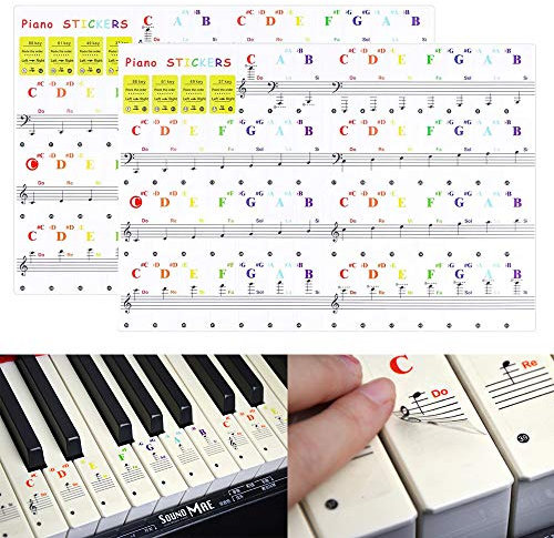 Koldot Piano Keyboard Stickers for 88/61/54/49/37 Keys - Removable Do Re Mi Note Stickers, Colorful Large Bold Letter Staff for Kids & Beginners Learning 2PC (Multicolor)