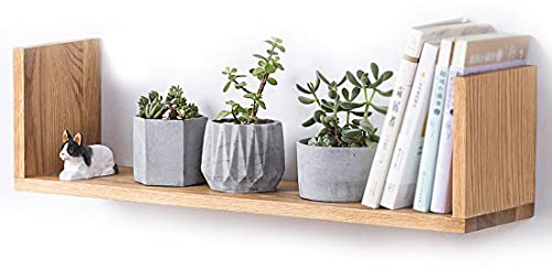 Homwoo Schwebendes Regal, rustikal, schwebendes Bücherregal, Eiche massiv, U-Form, Wandregal für Wohnzimmer, Schlafzimmer, Badezimmer, Büro, Küche, 1 Stück (Natur, 61 cm)