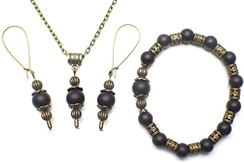 ThurColas Boho Schmuckset für Damen in Bronze Antik Optik mit Halskette, Armband und passenden Ohrringen