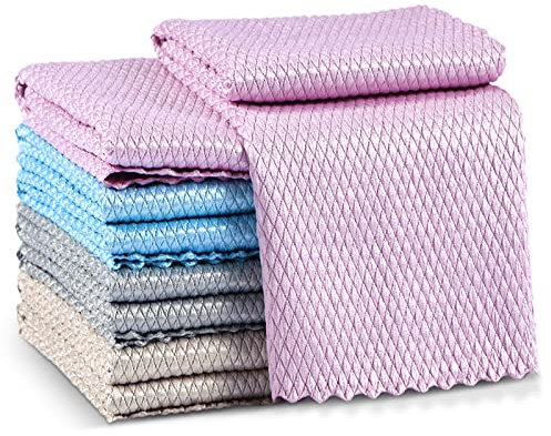Microfiber Cleaning Cloth - 8 Pack Fish Scale Microfiber Polishing Cleaning Cloth, Reusable Dish Towels, Muti-Purpose Glass Scrubbing Cloth for Household Cleaning, Lint Free, Streak Free