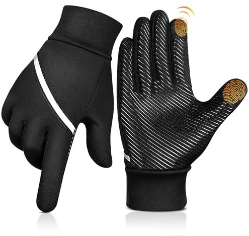 OOPOR Kinder Handschuhe Warme Winterhandschuhe - Kids Outdoor Sport Thermo Fleece Fahrradhandschuhe Laufhandschuhe mit Anti-Rutsch Winddicht Touch Screen für Klein Junge Mädch Schwarz 4-12 Jahre