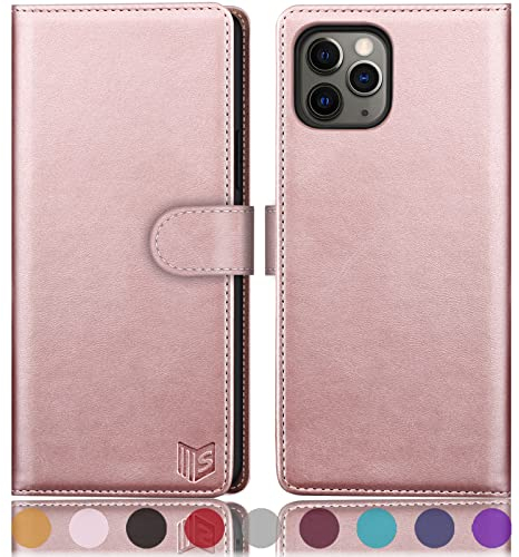 SUANPOT [RFID Schutz für iPhone 11 Pro Max 6,5-Zoll Hülle PU Leder Handyhülle Lederhülle Klapphülle Kartenfach Flip Cover für Apple 11 Pro Max Handy hülle Leather Wallet Phone Case Roségold