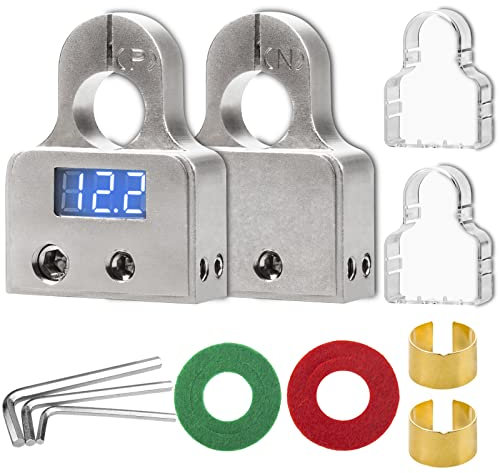 Hamolar Car Battery Terminal Connectors with Voltmeter, 0/4/8 AWG Heavy Duty Battery Terminals Post Clamps and Shims for Car Audio Auto Marine Boat Caravan Motorhome Top Post (Pair)
