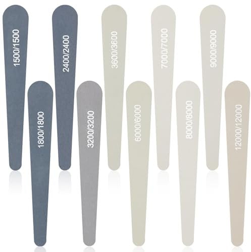 Honoson 10 Pcs Sanding Sticks Buffing Sanding Sticks for Plastic Models Assorted Grits Crafts Metal Wood Sandpaper Tools(High Grits Rating,Water Drop Style)