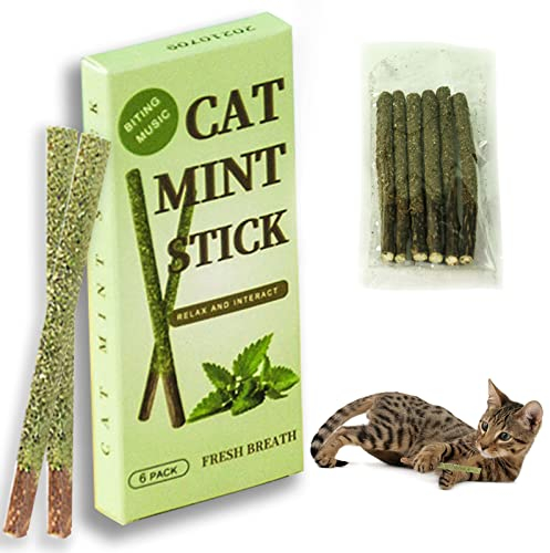 Catnip Matatabi Sticks,Palitos de Catnip para Gatos,Bocaditos Naturales para Gatos,Juguetes Comestibles Hierba Gatera Gato para Aliviar el Aburrimiento de los Gatos y Limpiar los Dientes,6 pcs