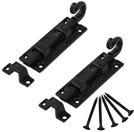 Antique Black Door Bolt Straight Curly Tail 75mm Cast Iron Ornate Door Bolts Sliding Gate Bolt Bedroom Latch Lock Door Bolt Heavy Duty Barrel Bolt with Matching Screws Pack of 2.