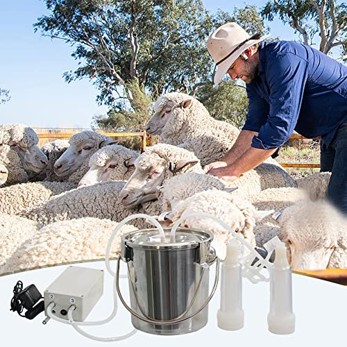 Ziegen-Melkmaschine, elektrischer automatischer Pulsations-Vakuum-Milker, tragbare Puls-Milchpumpe mit 2 Saugerbechern, Edelstahl-Eimer für Ziegen (3 l)