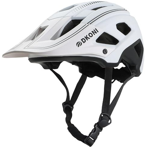 DKONI MTB Mountain Bike Helmet for Youth and Adults, Unisex, Lightweight, Adjustable Fit 54-61cm, Removable Visor and Liners, 17 Large Air Vents (White Black)