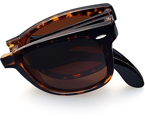 Joopin Faltbare Tragbare Sonnenbrille Herren Polarisiert Rechteckige und Klassische Faltbrille Damen Retro Faltsonnenbrille UV400 (Retro Leopard)