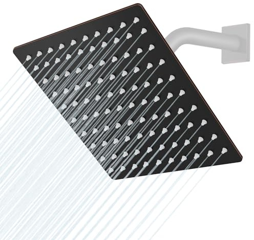 Midanya - Alcachofa de ducha cuadrada de acero inoxidable, lluvia de alta presión, cobertura a prueba de grietas con boquilla de silicona de 1/16”, conector giratorio ultrafino, bronce aceitado, 20 cm